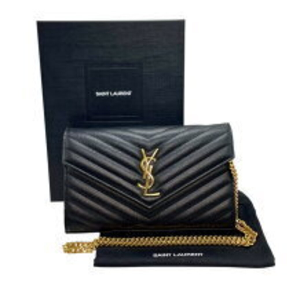 Saint Laurent Black Shoulder Chain Grained Strap Cassandra Leather Shoulder - Picture 10 of 11